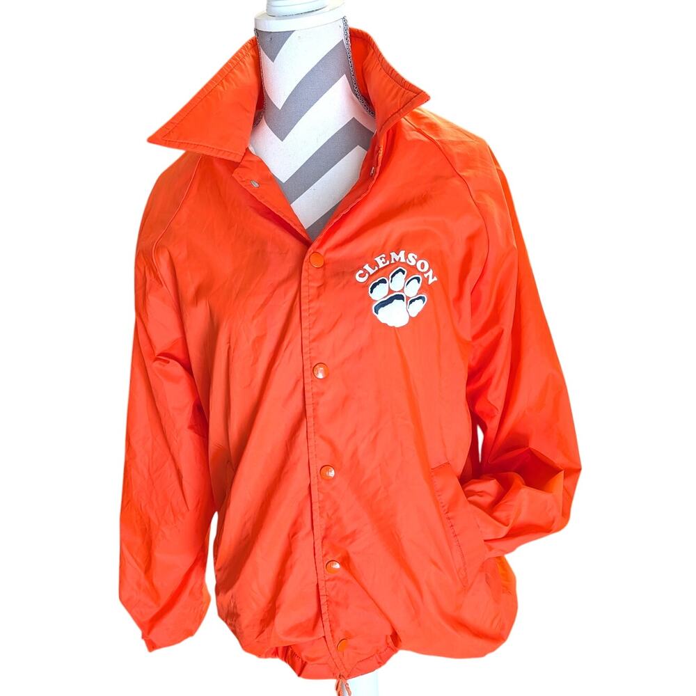 Vintage 80's Orange Clemson Full Snap Jacket Nylon Clemson Tiger Paw Medium